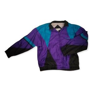 Vintage Oleg Cassini Windbreaker Jacket Purple,Teal,Black Women's Large